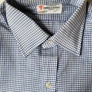 Turnbull & Asser Blue and White Checked Cotton Voile Dress Shirt 14.5"